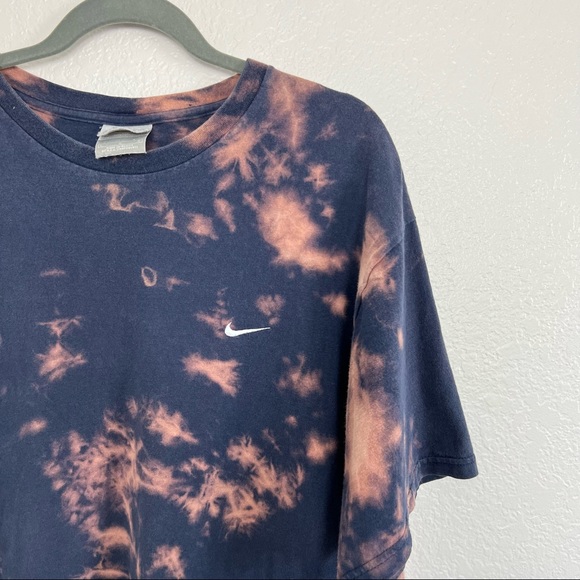 Nike Navy Blue Tye Dye T-Shirt Embroidered Swoosh Distressed Size Large Vintage - Picture 6 of 14